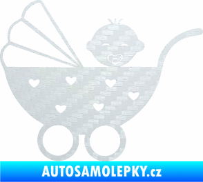 Samolepka Dítě v autě 070 levá kočárek s miminkem 3D karbon bílý