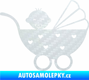 Samolepka Dítě v autě 070 pravá kočárek s miminkem 3D karbon bílý