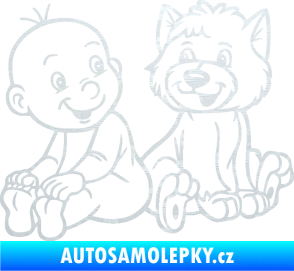Samolepka Dítě v autě 087 levá chlapeček s pejskem 3D karbon bílý