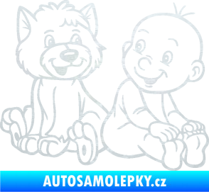 Samolepka Dítě v autě 087 pravá chlapeček s pejskem 3D karbon bílý