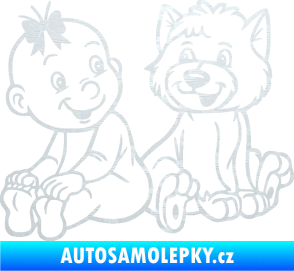 Samolepka Dítě v autě 095 levá holčička s pejskem 3D karbon bílý