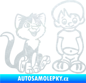 Samolepka Dítě v autě 097 pravá kluk a kočka 3D karbon bílý