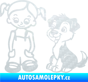 Samolepka Dítě v autě 099 levá holčička a pes 3D karbon bílý