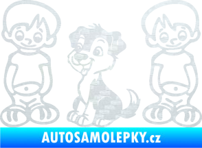 Samolepka Dítě v autě 103 levá dva kluci a pes 3D karbon bílý
