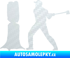 Samolepka Dřevorubec 005 levá sekat kmen 3D karbon bílý