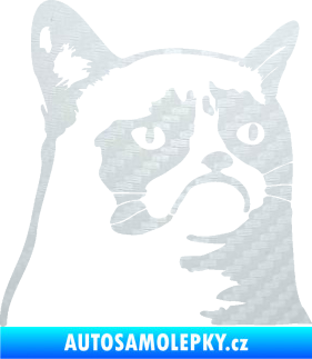 Samolepka Grumpy cat 002 pravá 3D karbon bílý