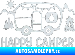 Samolepka Happy camper 002 pravá kempování s karavanem 3D karbon bílý