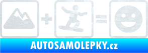 Samolepka Hory + snowboard = veselý smajlík 3D karbon bílý