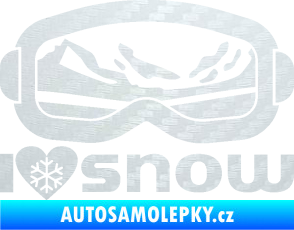 Samolepka I love snow nápis s brýlemi 3D karbon bílý