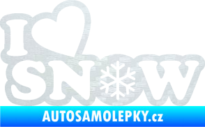 Samolepka I love snow nápis s vločkou 3D karbon bílý