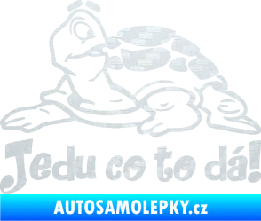 Samolepka Jedu co to dá! 001 levá nápis se želvou 3D karbon bílý