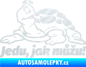 Samolepka Jedu, jak můžu! 001 levá nápis se želvou 3D karbon bílý