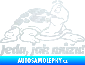 Samolepka Jedu, jak můžu! 001 pravá nápis se želvou 3D karbon bílý