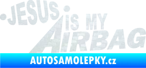 Samolepka Jesus is my airbag nápis 3D karbon bílý