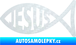 Samolepka Jesus rybička 003 křesťanský symbol 3D karbon bílý