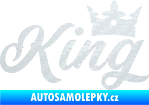 Samolepka King nápis s korunou 3D karbon bílý