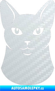 Samolepka Kočka 005 pravá 3D karbon bílý