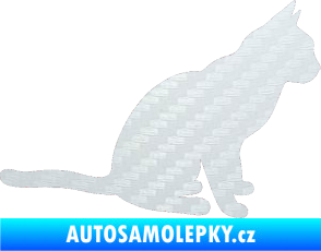 Samolepka Kočka 008 pravá 3D karbon bílý
