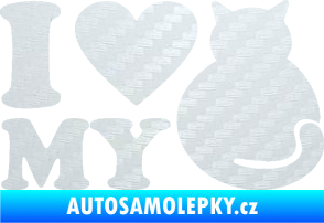 Samolepka Kočka 033 I love my cat 3D karbon bílý