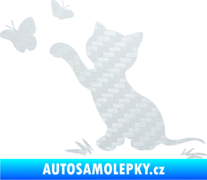 Samolepka Kočka 037 levá s motýlky 3D karbon bílý
