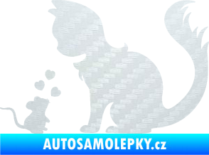 Samolepka Kočka s myší 002 levá 3D karbon bílý