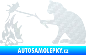 Samolepka Kočka s myší levá 3D karbon bílý