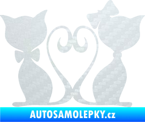 Samolepka Kočky love 002 levá spletené ocásky 3D karbon bílý