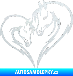 Samolepka Koníci 002 - pravá srdíčko kůň s hříbátkem 3D karbon bilý