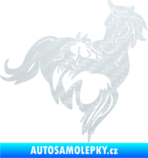 Samolepka Koníci 007 pravá klisna s hříbětem 3D karbon bílý