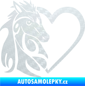 Samolepka Koník love 001 levá hříbátko v srdíčku 3D karbon bílý