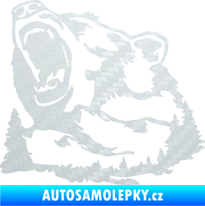 Samolepka Krajina hory 032 levá les s medvědem 3D karbon bílý
