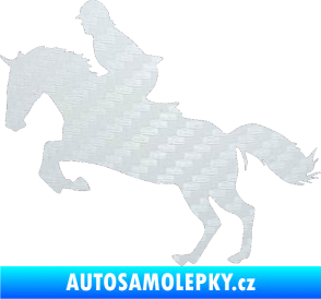 Samolepka Kůň 014 levá skok s jezdcem 3D karbon bílý