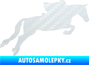 Samolepka Kůň 015 pravá skok s jezdcem 3D karbon bílý