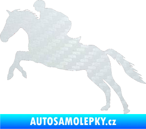 Samolepka Kůň 019 levá jezdec v sedle 3D karbon bílý