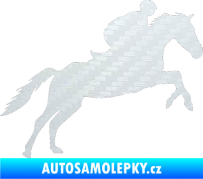 Samolepka Kůň 019 pravá jezdec v sedle 3D karbon bílý