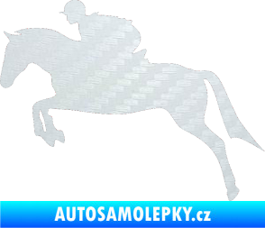 Samolepka Kůň 020 levá skok s jezdcem 3D karbon bílý