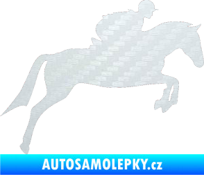 Samolepka Kůň 020 pravá skok s jezdcem 3D karbon bílý