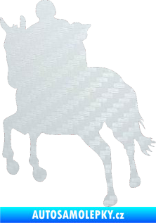 Samolepka Kůň 021 levá s jezdcem 3D karbon bílý