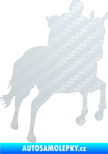 Samolepka Kůň 021 pravá s jezdcem 3D karbon bílý