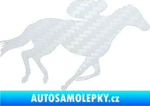 Samolepka Kůň 027 pravá závodí s jezdcem 3D karbon bílý
