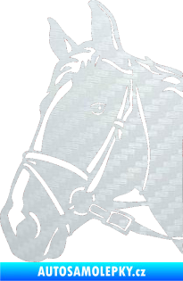 Samolepka Kůň 028 levá hlava s uzdou 3D karbon bílý