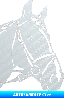 Samolepka Kůň 028 pravá hlava s uzdou 3D karbon bílý