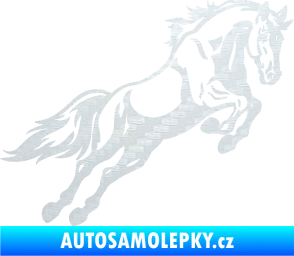 Samolepka Kůň 050 pravá ve skoku 3D karbon bílý