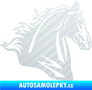 Samolepka Kůň 058 pravá hlava s hřívou 3D karbon bílý