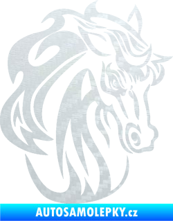 Samolepka Kůň 069 pravá hlava s hřívou 3D karbon bílý