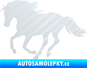 Samolepka Kůň 071 levá běžící 3D karbon bílý