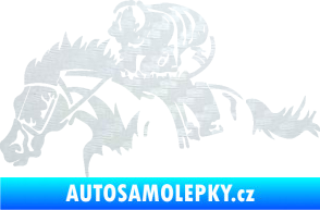 Samolepka Kůň 075 levá závod s jezdcem, dostihy 3D karbon bílý
