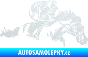 Samolepka Kůň 075 pravá závod s jezdcem, dostihy 3D karbon bílý