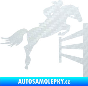 Samolepka Kůň 080 pravá skok přes překážku 3D karbon bílý