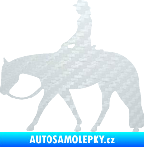 Samolepka Kůň 082 levá kovbojka na koni 3D karbon bílý